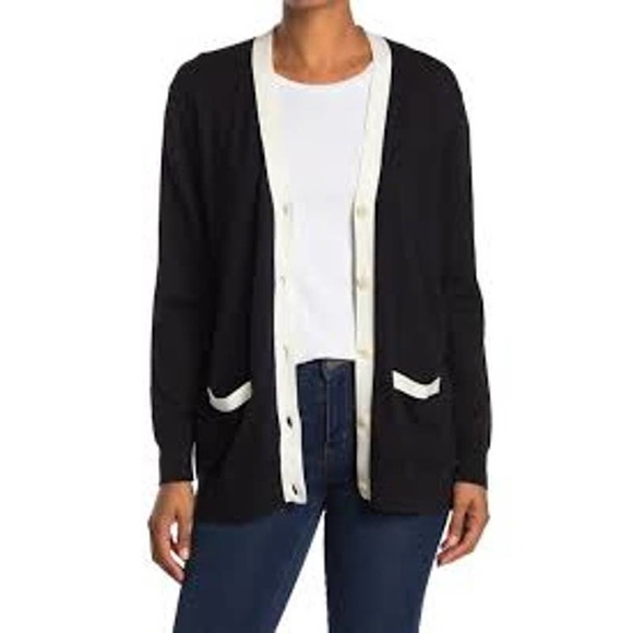 J. Crew Sweaters - J. Crew Knit Open Front Tipped Cardigan Black & White Size Small